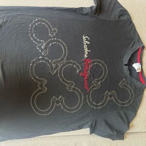 Salvatore Ferragamo Charcoal Crew Neck Shirt with Abstract Design